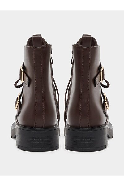 Styli Brown Buckle Ankle Boots