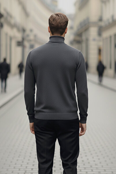 NAZEF Slim Fit 50% Cotton Anthracite Turtleneck Sweater