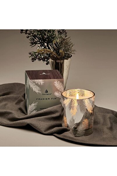 Thymes Frasier Fir Candle – Silver Pine Needle Design (Statement, 6.5 oz)