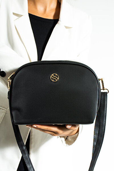 Morpelikan Women's Cross Strap 3 Compartment Double Metal Zipper Gold Accessory Shoulder Bag