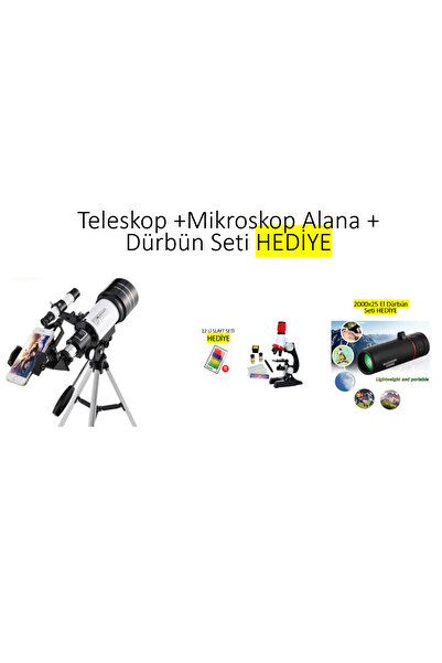 Genel Markalar 3'lü Set-Teleskop+ Mikroskop Alana 2000X Dürbün Hediye (150 Ka...