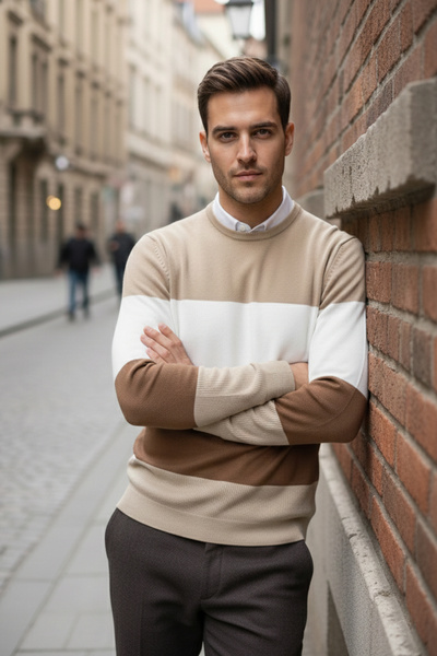 NAZEF Slim Fit Crew Neck Patterned 50% Cotton Knitwear Sweater