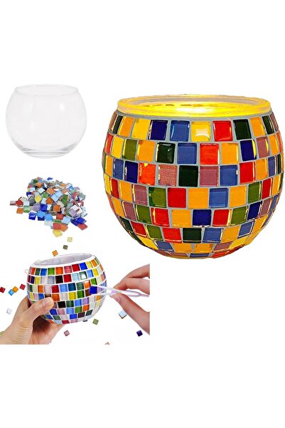 Home Smart مجموعة حاملات الشموع الفسيفسائية الزجاجية للأطفال مع جرة زجاجية وم...