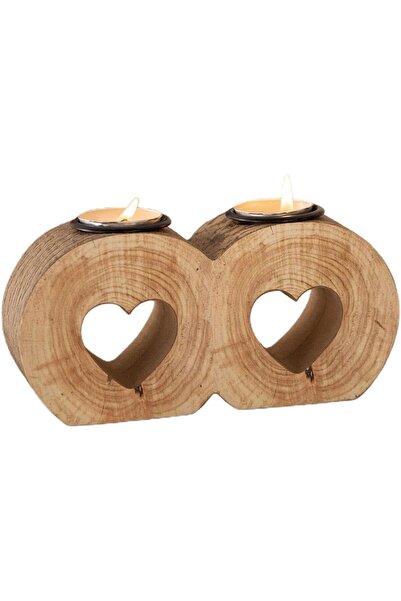 KASTWAVE Heart Shaped Tealight Candle Holder - Wooden Double-Heart Tealight Stand