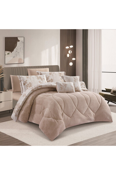 HOURS Horse double-sided winter bedspread with faux fur and velvet, suitable for a single bed size 120x200 cm, 4-piece set (Casey-08B)