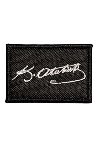 Ex Patch Black Background Ataturk Signed Embroidery Peç Patch 6X4 cm - 6X4 cm