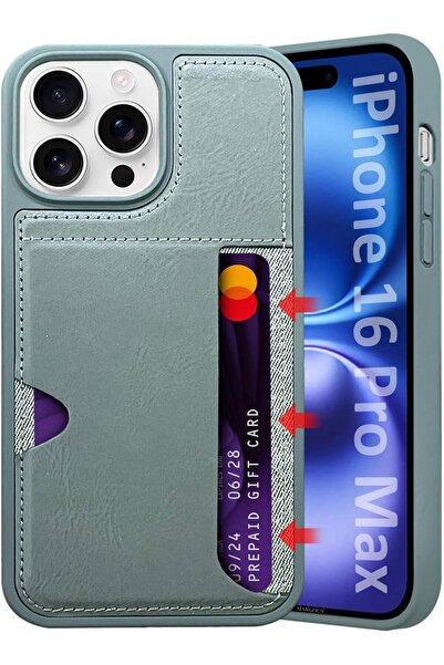 Margoun iPhone 16 Pro Max Leather Anti-Fingerprint Case with Wallet Card Slot (Gray)