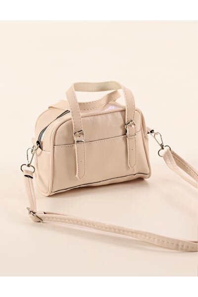 EZZY BLİSS Women's Cream Mini Double Belted Shiny Hand Shoulder and Strap Bag