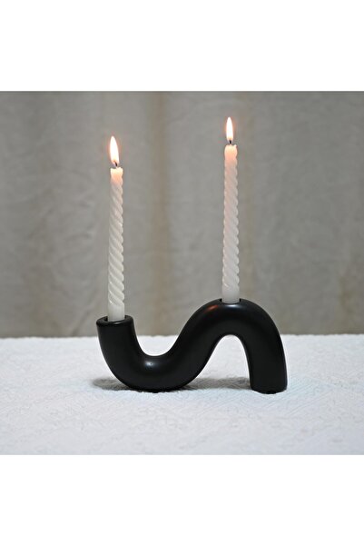 Aputue حامل شموع سيراميك، حامل شموع مدبب أسود 20×4×10 سم