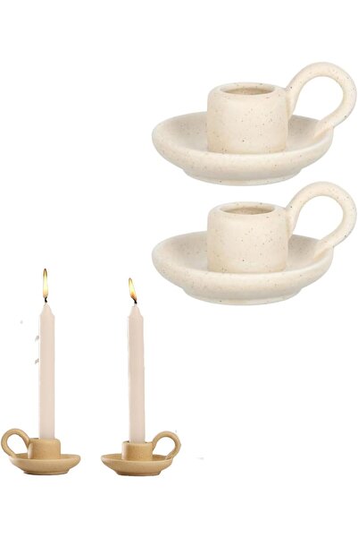 TERRIFI Ceramic Candle Holders (2 pcs) - Beige -