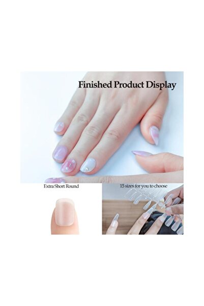 OEM False nails with adhesive, transparent matte, 15 sizes, 240 pcs, short and round