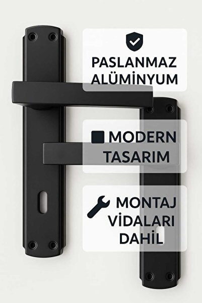 Dündar Metal PANEL - Aynalı siyah kapı kolu 2 Adet Sağ\Sol