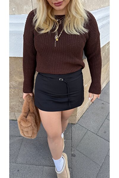 GLAM Mini kareli ince kemerli Şort Etek