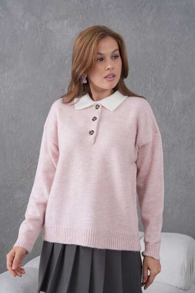 Noi Belis Oversized Soft Texture Half Placket Button Knitwear Sweater Aw25Kz0098