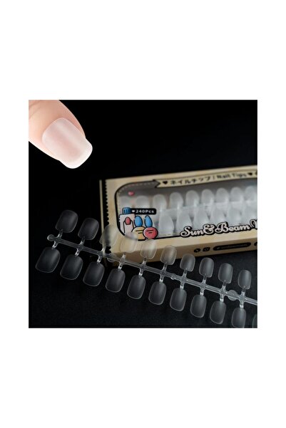 OEM False nails with adhesive, transparent matte, 15 sizes, 240 pcs, short and round