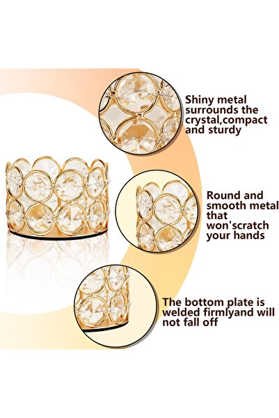 VINCIGANT Pack of 12 Gold Crystal Tea Light Candle Holders (Candle Excluded)