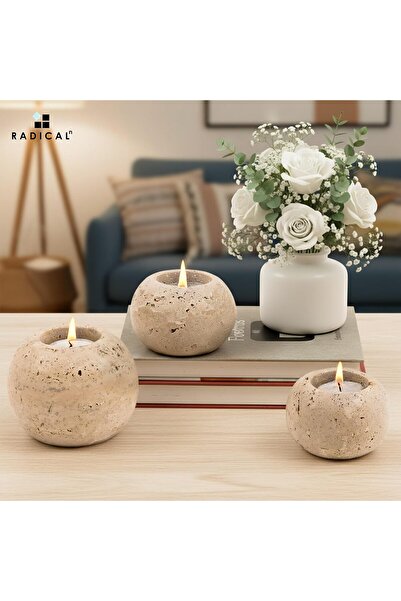 Radicaln Marble Tealight Candle Holder 4" Travertine Set of 3