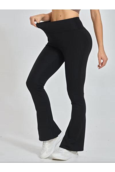 CRNSSWİMWEAR Women's Black Flared High Waist Diving Fabric Shaping / Sculpting Leggings