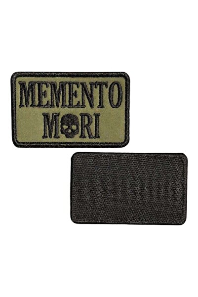Ex Patch Khaki Background Memento Mori Embroidery Patch Peç - 8X5 cm