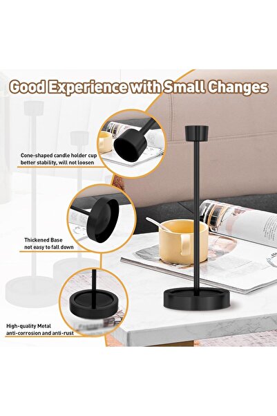 Tazweeq 6-Pack Black Metal Candlestick Holders (Taper & Small Pillar)