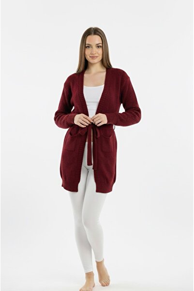 rushana Women's Belted Slim Fit Knitwear Cardigan with Pockets