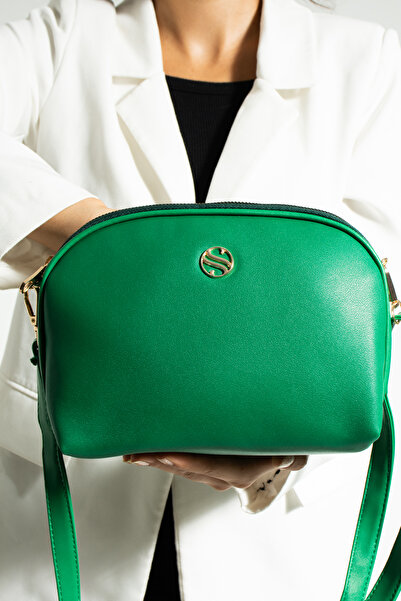 Morpelikan Women's Cross Strap 3 Compartment Double Metal Zipper Gold Accessory Shoulder Bag