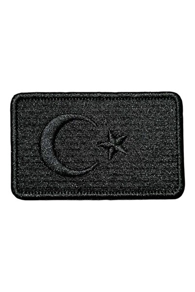 Ex Patch Black Color Turkish Flag Embroidery Peç Patch - 8X5 cm