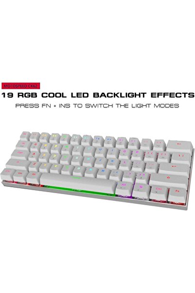 MOTOSPEED CK62 Mechanical Gaming Keyboard Wired & Bluetooth, 60% Compact, 61 Keys, RGB Backlight, US