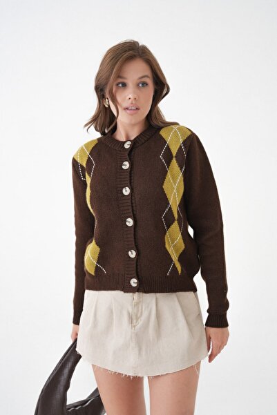Noi Belis Regular Pattern Baklava Patterned Knitwear Cardigan Aw25Hi0063