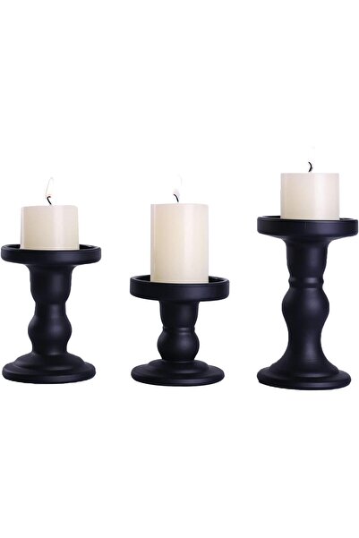BIGTHREE Matt Candle Holders, Glass Black Pillar - 3 Candlesticks