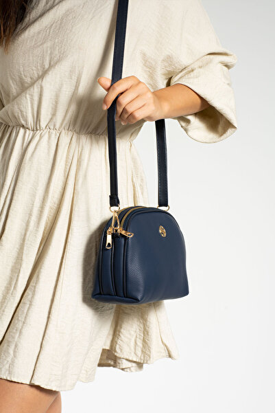 Morpelikan Women's Cross Strap 3 Compartment Double Metal Zipper Gold Accessory Shoulder Bag