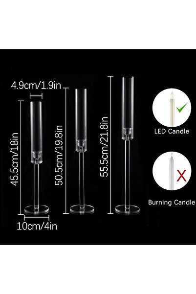 Generic Acrylic Candlestick Holders Set of 3 for Table Centerpieces, Transparent for Flameless LED Taper Can