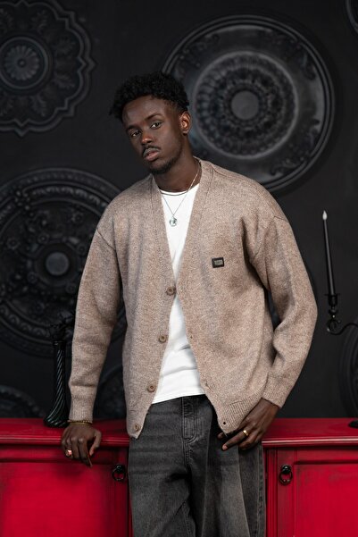 AKÇAYLAR Oversized V-Neck Button Closure Casual Model Cardigan
