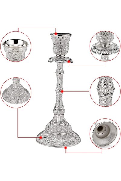 OwnMy Set of 2 Taper Candle Holders, 7.4" Brass Candlestick Holders, Silver