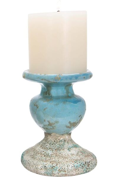 Creative Co-op حامل شموع عمودي كبير من الطين الأزرق الباهت
