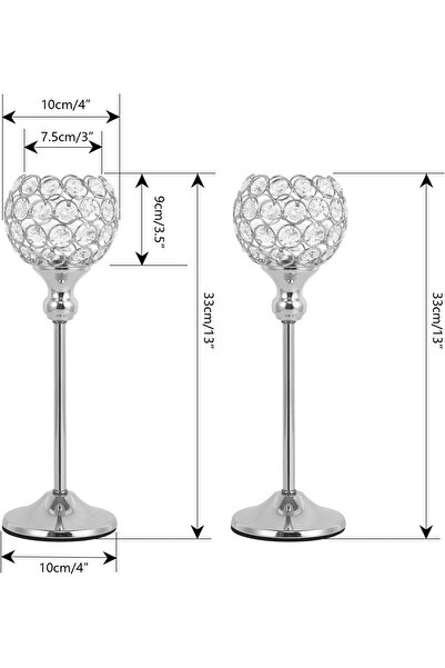 VINCIGANT Crystal Hurricane Candle Holder Silver Candlestick Set of 2