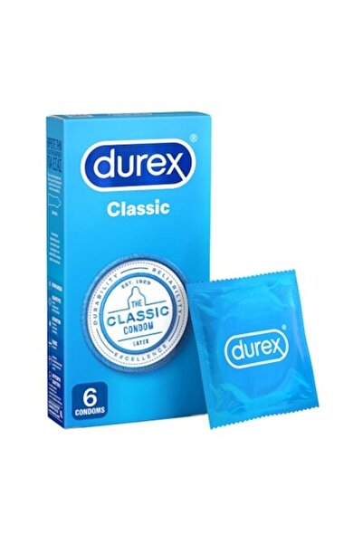 Durex Classic Condoms, 6 pieces, latex, silicone-based lubricant, large diame...