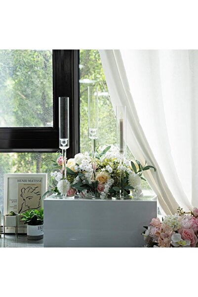 Generic Acrylic Candlestick Holders Set of 3 for Table Centerpieces, Transparent for Flameless LED Taper Can