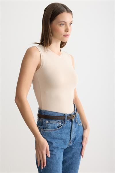 MODA MAÇKA PARK Viscose Body Suit with Crew Neck and Zero Sleeves, Bodysuit Underwear.