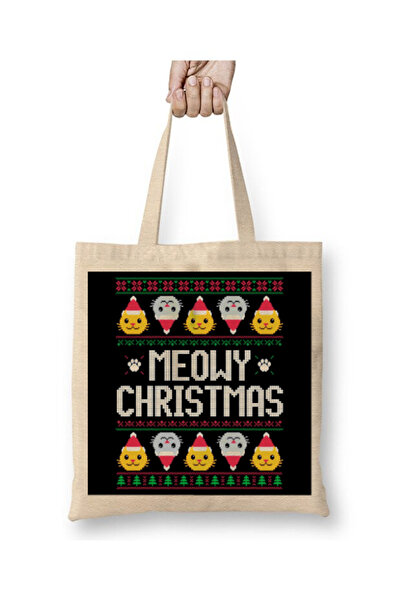 Toyaso pisică ler Cats Meovy Anul Nou Crăciun tricotat Geantă de pânză albă d...