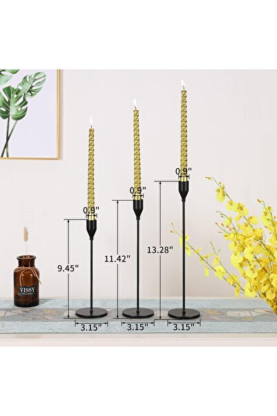 DELFİNO 3 Pcs Matte Black Candle Holders for Taper Candles