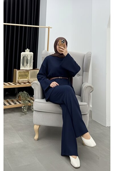 Lovely butik Melody Twill Fabric Suit with Belt Tunic Pants Double Combination