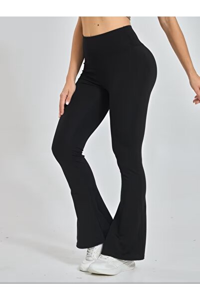 CRNSSWİMWEAR Women's Black Flared High Waist Diving Fabric Shaping / Sculpting Leggings