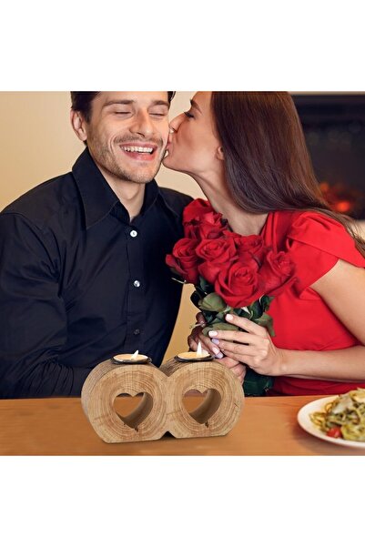 KASTWAVE Heart Shaped Tealight Candle Holder - Wooden Double-Heart Tealight Stand