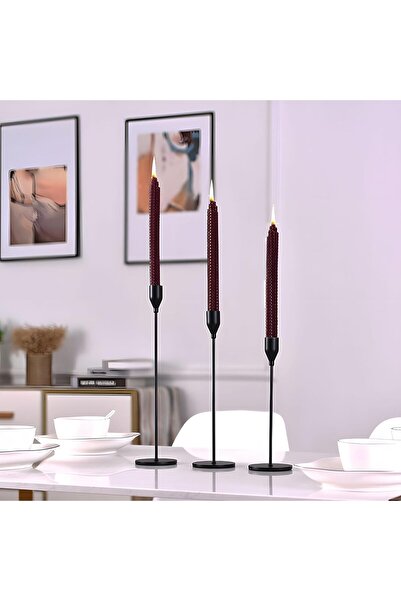 LBOYLOVE مجموعة حاملات الشموع الفضية من 3 قطع - حامل شمعدان مدبب (أسود)