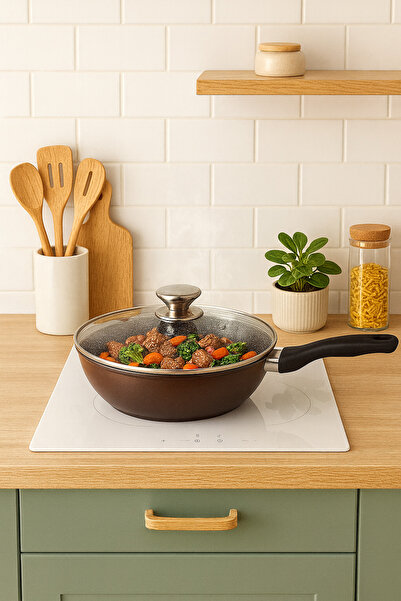 OEM Deep frying pan, with glass lid, 26cm, 3-layer ceramic coating, capacity 3.5L