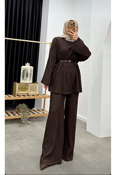 Lovely butik Melody Twill Fabric Suit with Belt Tunic Pants Double Combination