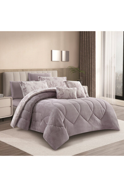 HOURS Horse double-sided winter bedspread with faux fur and velvet, suitable for a single bed size 120x200 cm, 4-piece set (Casey-01BB)