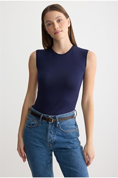 MODA MAÇKA PARK Viscose Combed Cotton Crew Neck Zero Sleeve Bodysuit Underwear