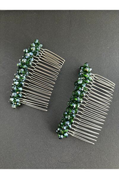 Store Saç aksesuar 2li Gelin aksesuar özel gün tokası yeşil renk Boncuklu diş...